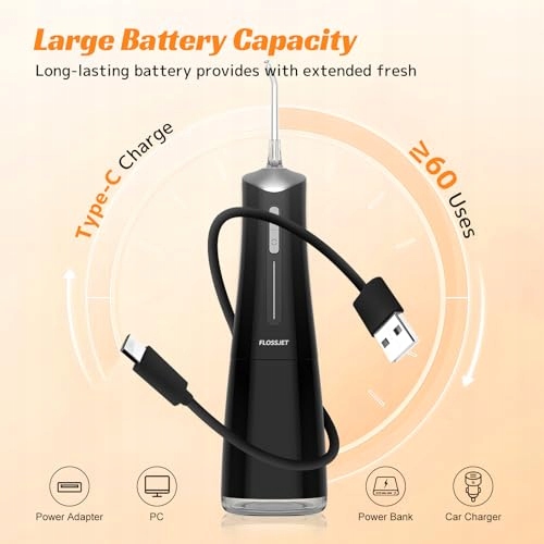FLOSSJET Bezprzewodowy Irygator Do Zębów IPX7 4 Tryby 5 Dysz 300ml USB-C — miniatura 2