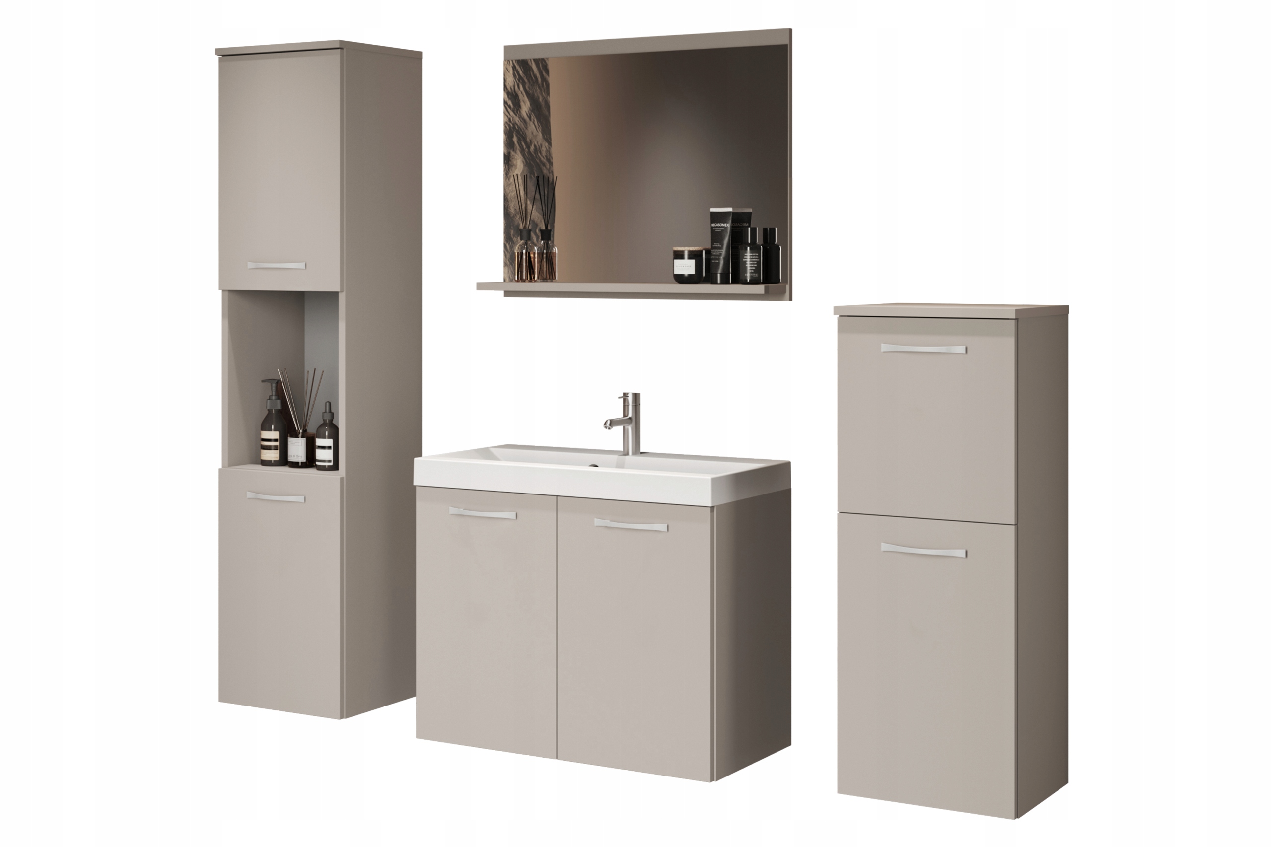 Sada koupelnového nábytku Mars kašmírová béžová umyvadlo zrcadlo