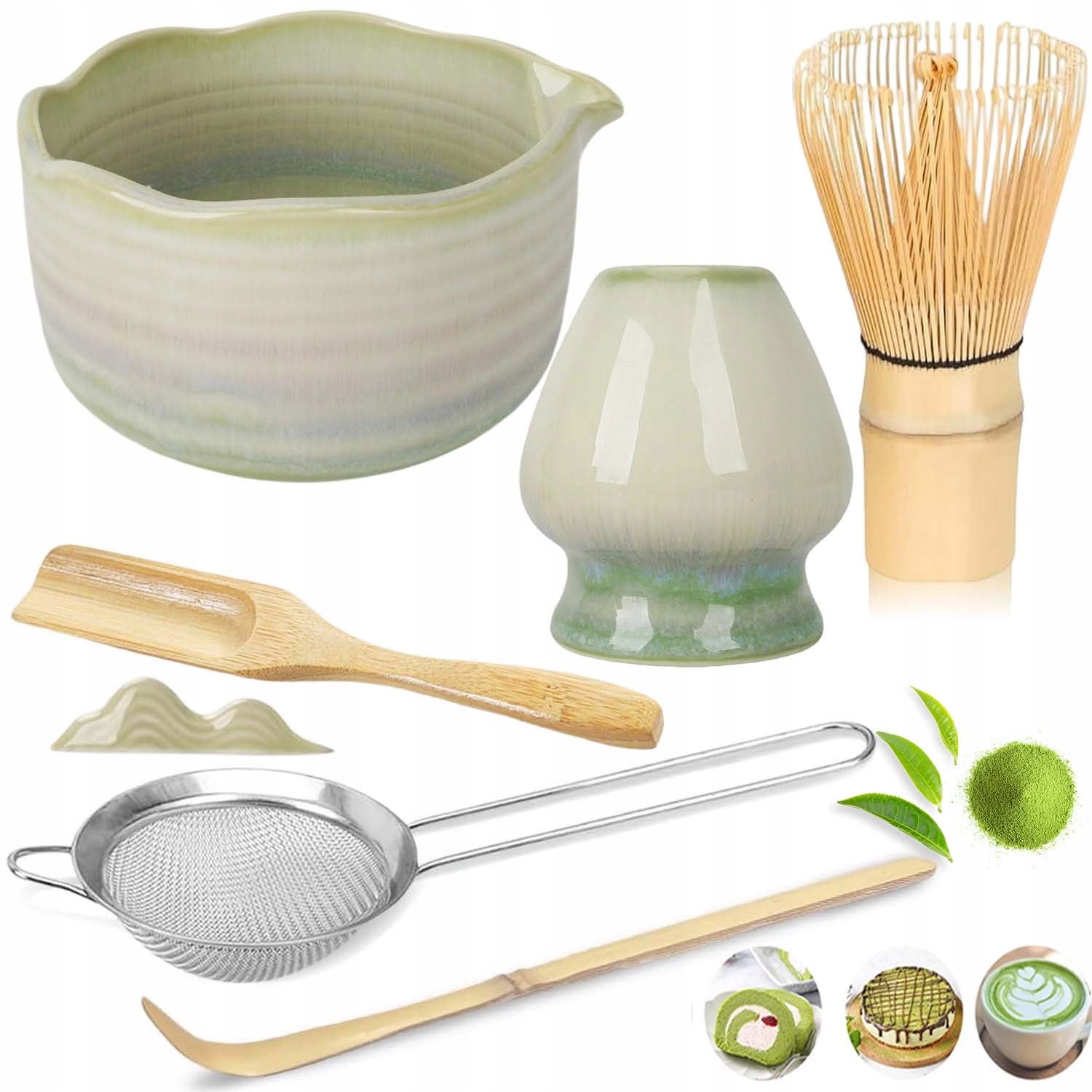 Zestaw Do Matchy Japoński Styl Z Czarka Miotełka Podstawka Łyżeczka 7SZT