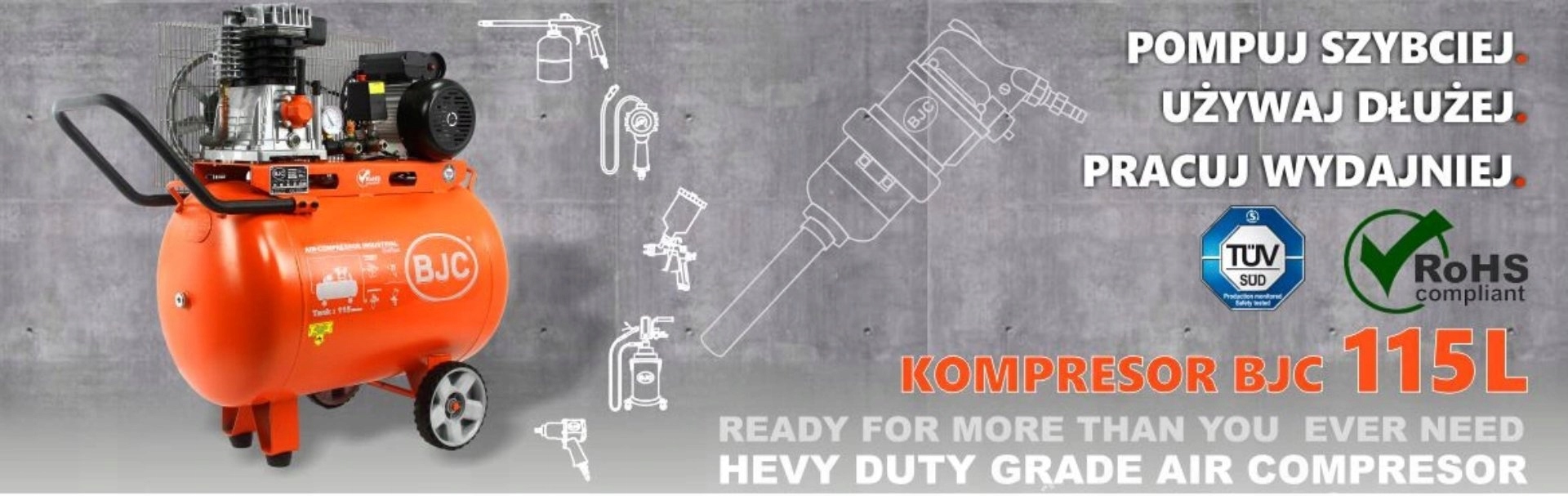 KOMPRESOR olejowy BJC sprężarka CICHY super 100 % Pojemność zbiornika 115 l