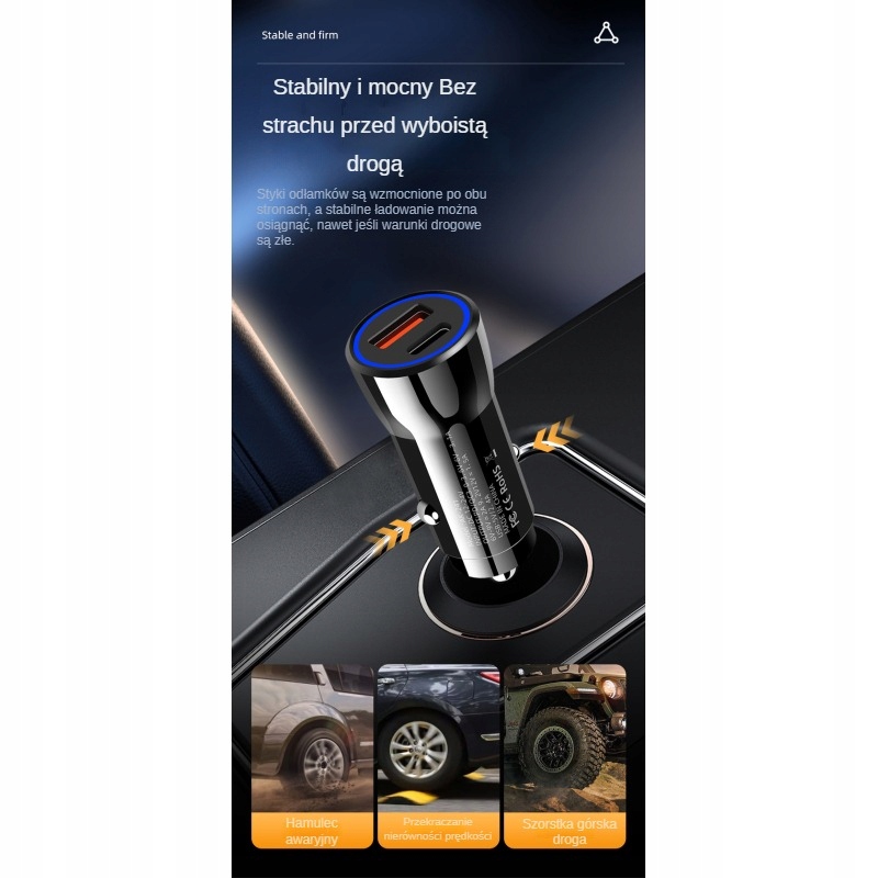 SZYBKA MOCNA ŁADOWARKA SAMOCHODOWA ZASILACZ 2X USB PD QC 3.0 45W Kod producenta PINGTIGE00020