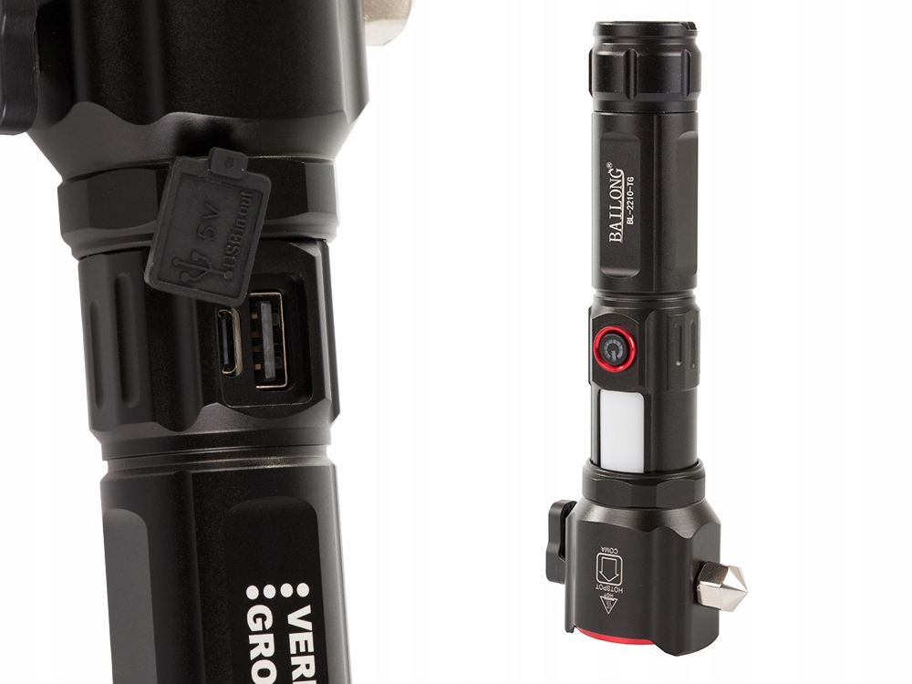 LATARKA WOJSKOWA ŻYCIA BAILONG MŁOTEK NÓŻ ZOOM 2w1 TAKTYCZNA SAMOCHODOWA Źródło światła LED