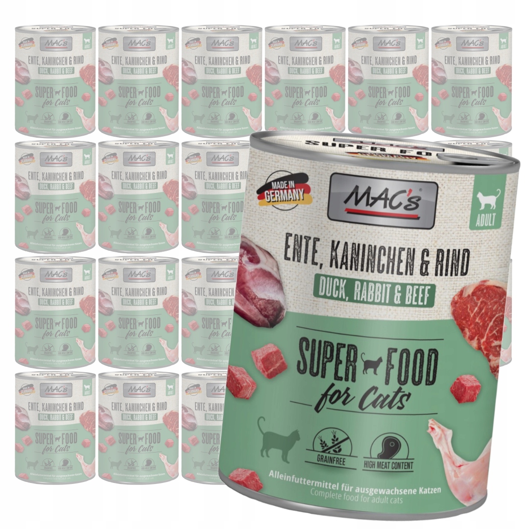 Levně MAC's 24x800g Bezobilné Mokré Krmivo Pro Kočky Kachna Králík Hovězí maso