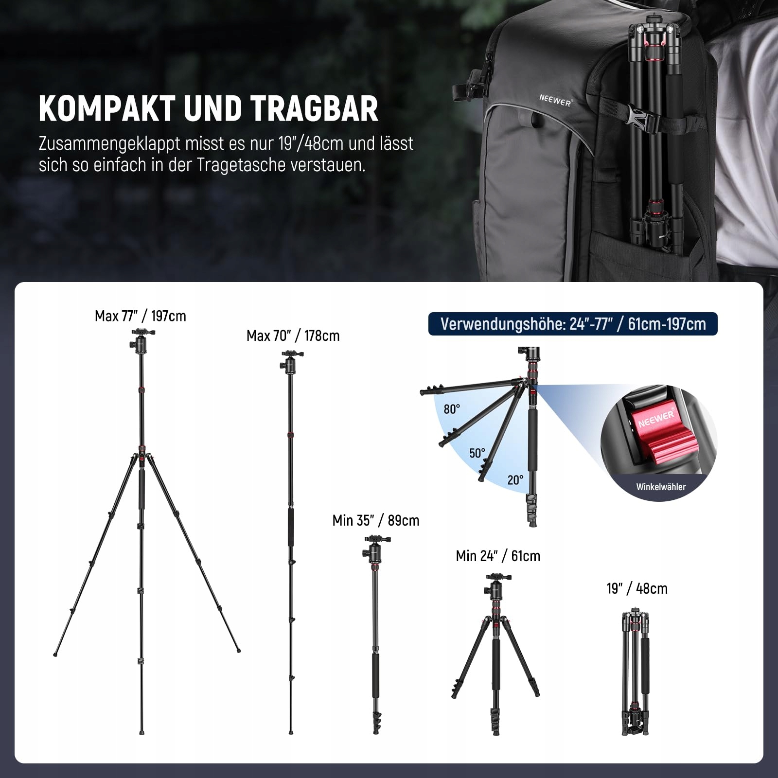 NEEWER 195,6 cm statyw do aparatu Monopod z uchwytem na telefon komórkowy — miniatura 7