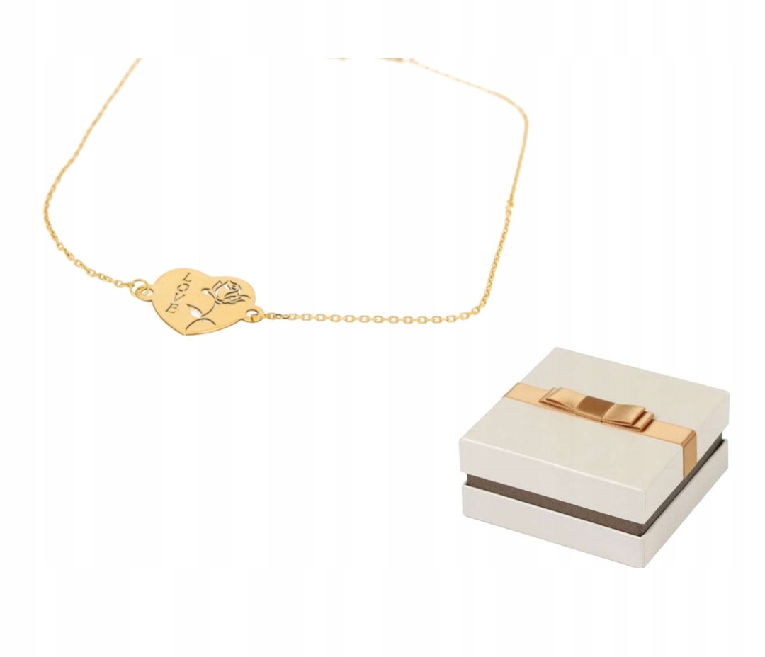 Zlatý náramek Srdce s růží a láskou BZ143