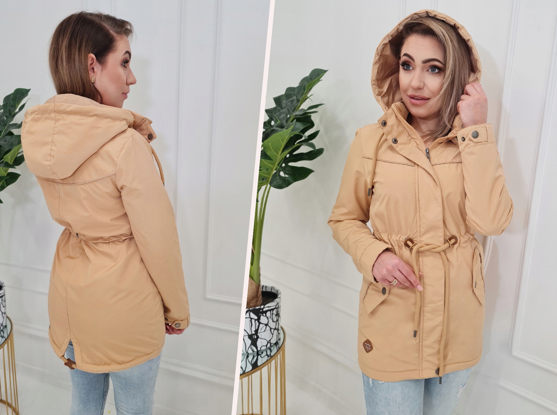 PRZEJŚCIOWY TALIOWANY PARKA PŁASZCZ Z KAPTUREM XXL Kolor wielokolorowy