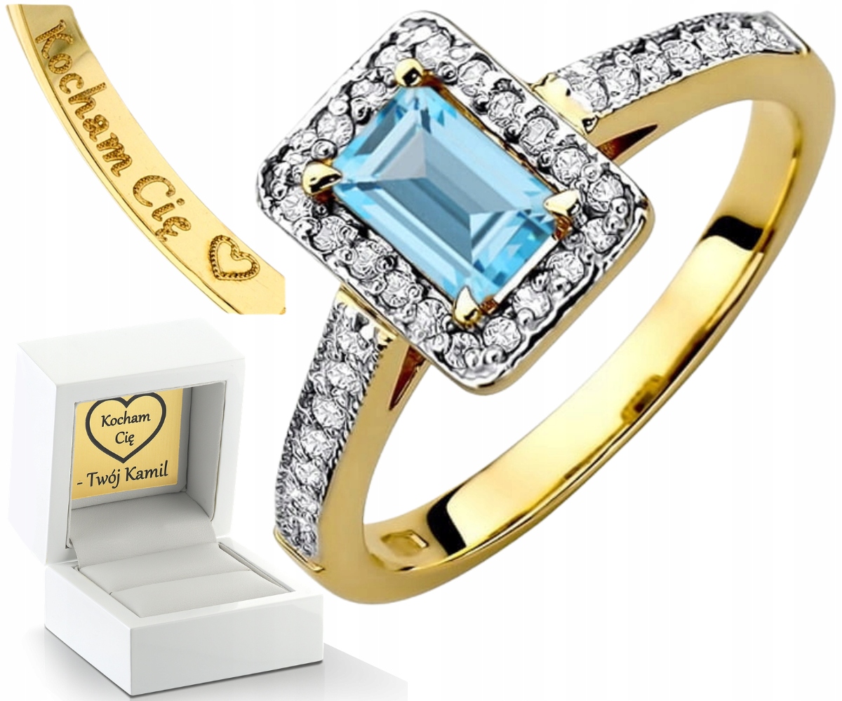 Zlatý Prstýnek Přírodní Kámen Topaz A Diamanty Zlato 585 Dárek