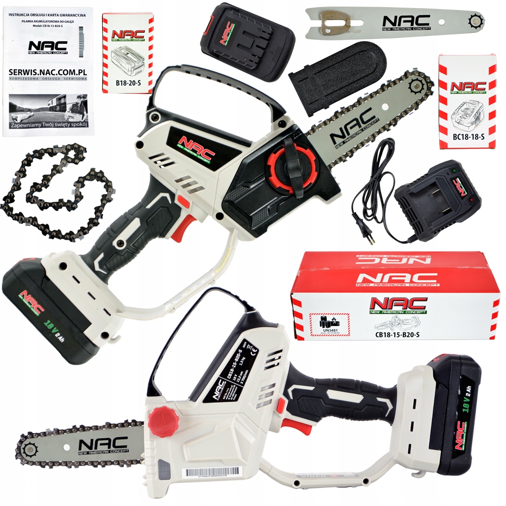 Piła Pilarka Akumulatorowa Do Gałęzi Nac 18 V 2 Ah Z Pompą Smarującą 15 CM