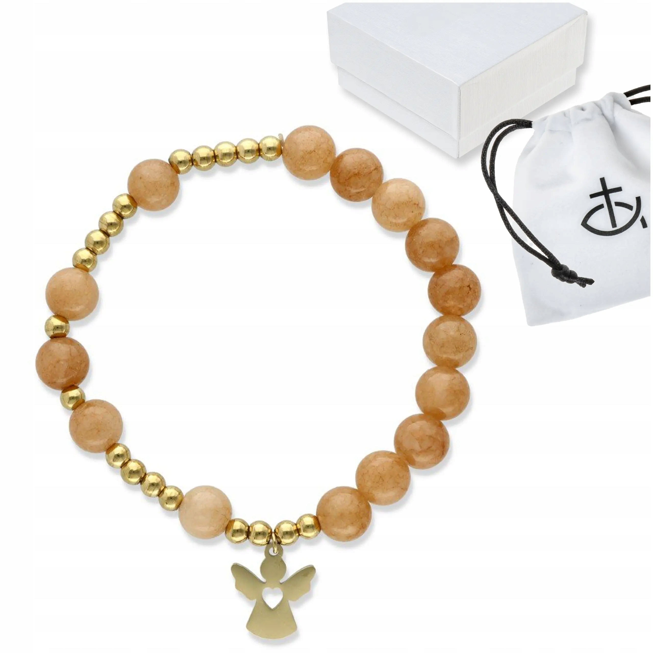 Růženec na ruku zlatý náramek ze slunečního kamene andílek krabička