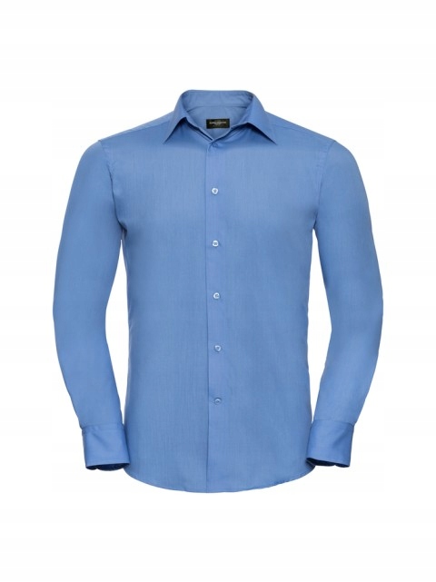 Pánská košile z polybavlny s dlouhým rukávem Russell Corporate Blue 4XL