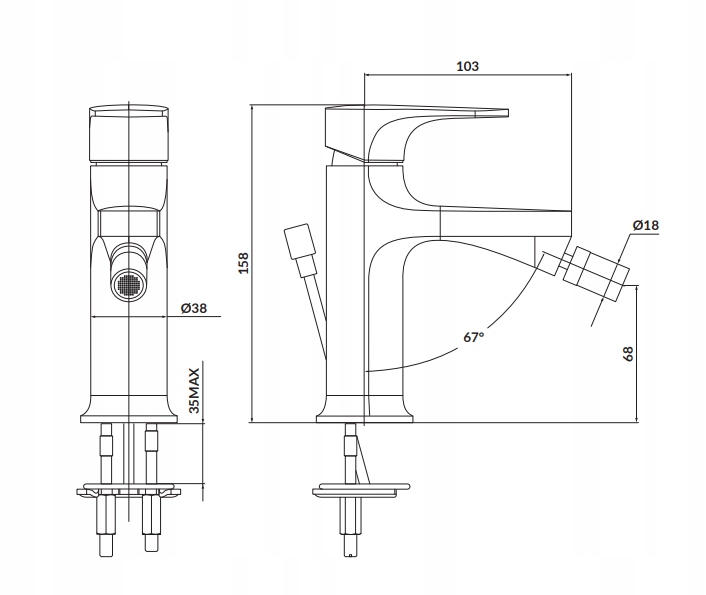 Bateria bidetowa Cersanit Inverto czarny Kolor czarny