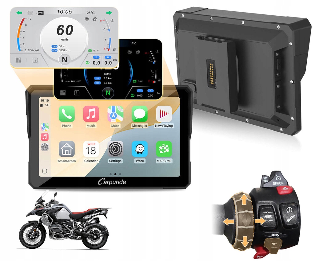 Carpuride 702 Bs ekran motocyklowy CarPlay Bmw, Wonder Wheel, 7 cali