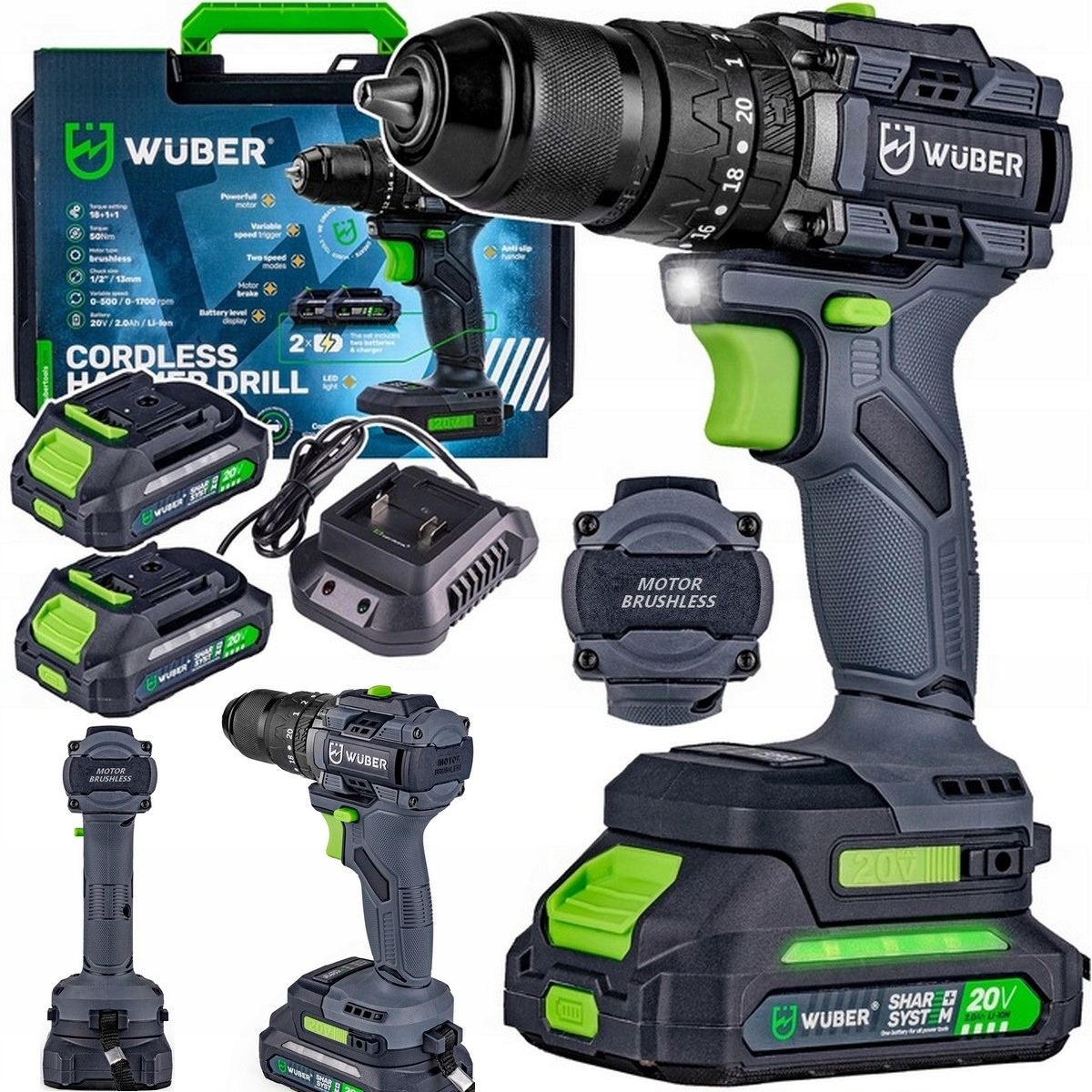 Wkrętarka Udarowa Bezszczotkowa Wytrzymała Bateria Zestaw 2X Aku Walizka