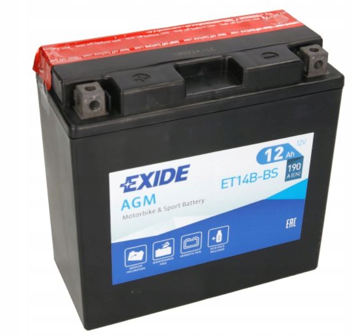 Akumulator Motocyklowy Exide Agm YT14B-BS ET14B-BS 12Ah 190A Nowy Model