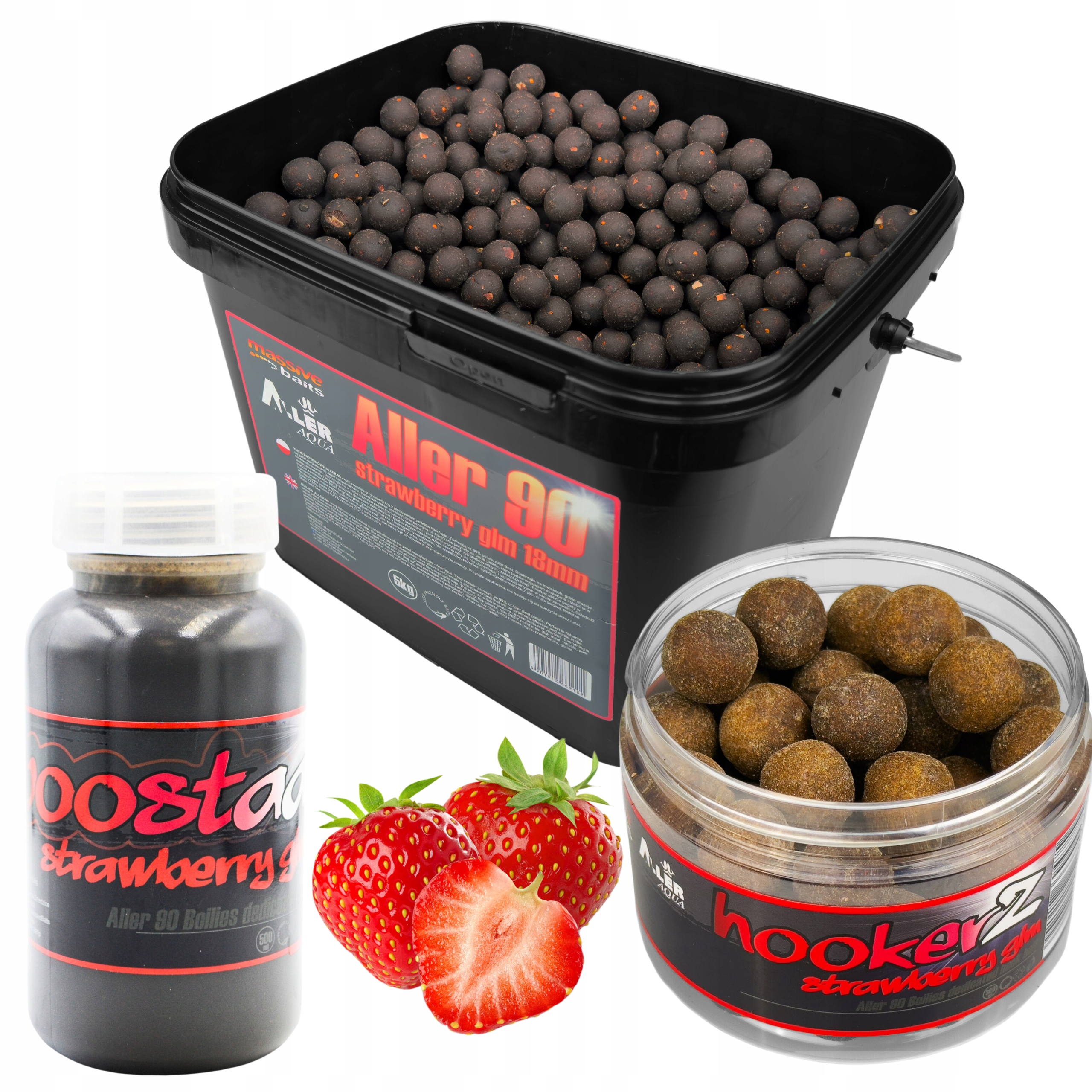 Massive Baits Aller90 Zestaw Strawberry Glm wiadro 5kg kulek+Boosta+HookerZ