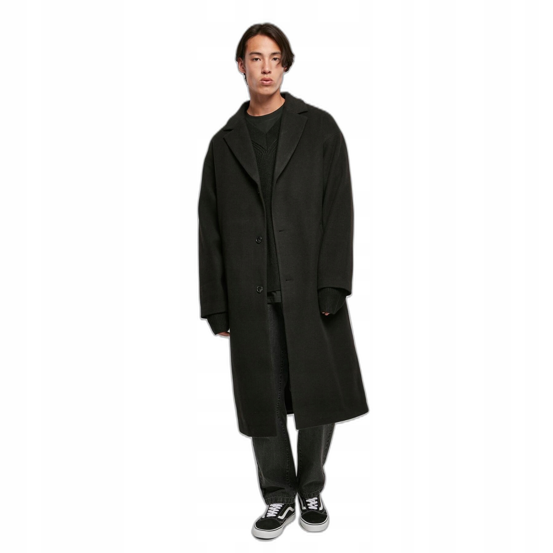 Urban Classics Černý Klasický Kabát S Límcem, Elegantní, Velikost L J9A