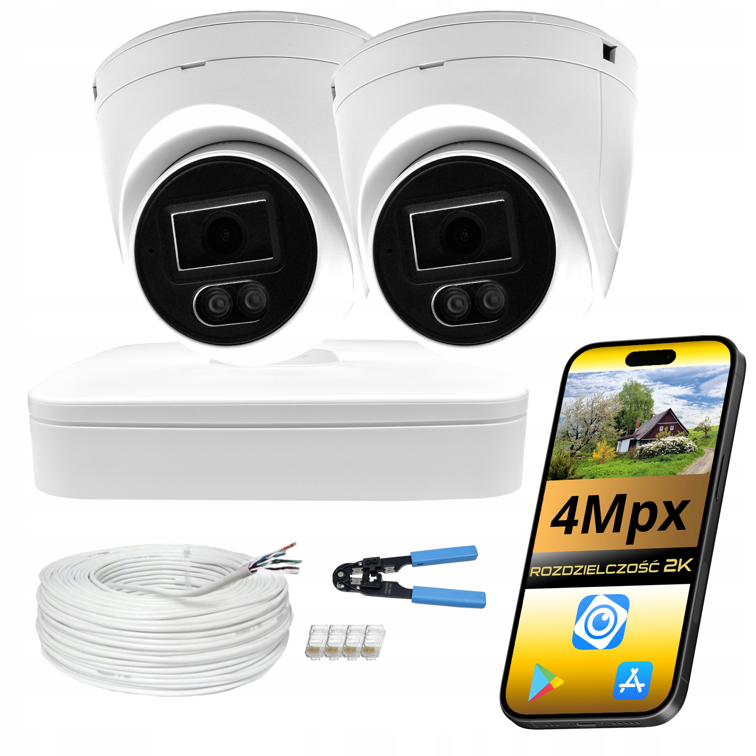 Monitoring Dahua Sada 2 Kamer Ip PoE Kopule 4MPX Ir Led Osvětlení