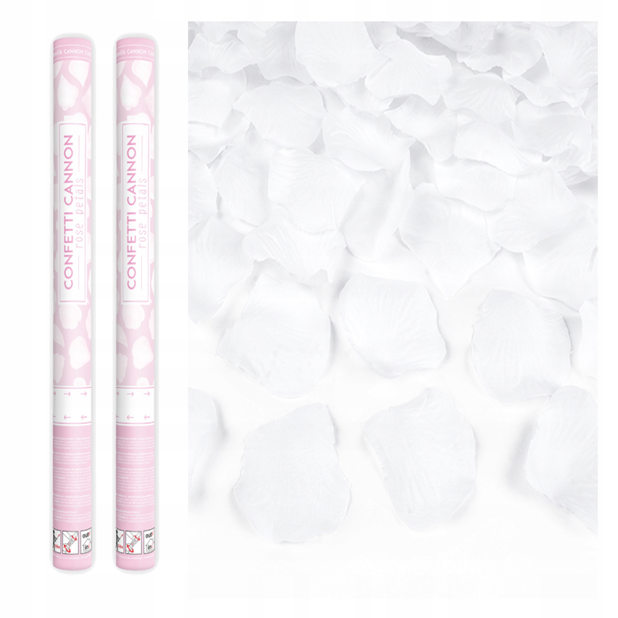 Tuba Konfetti Białe Płatki Róż Wesele 80cm 2szt