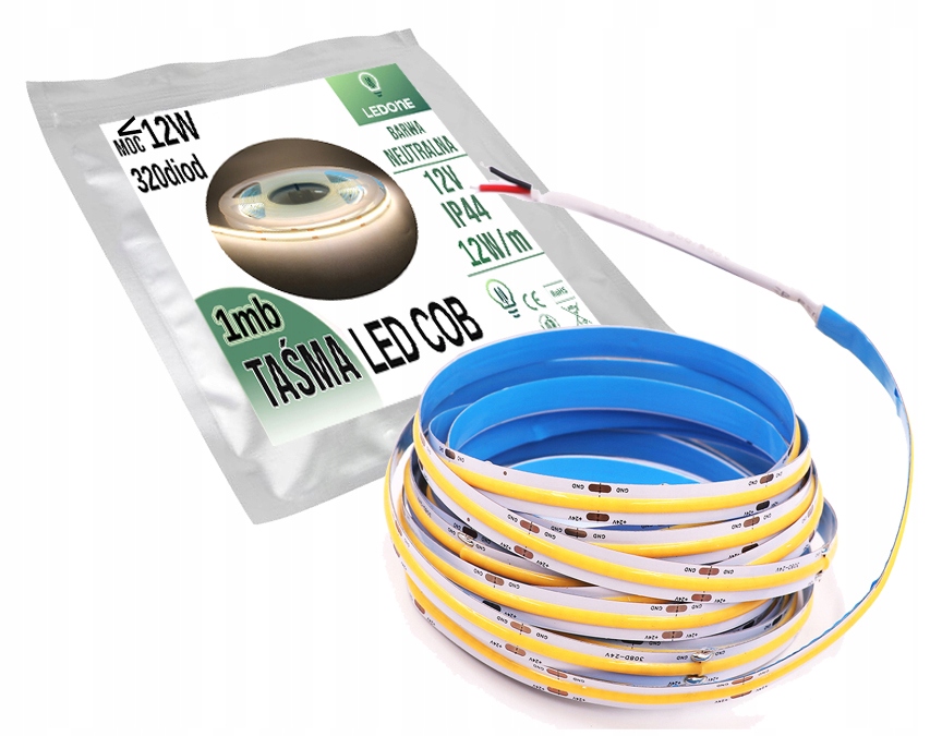 TAŚMA LED COB 12V 12w/m ip44 NEON NEUTRAL 1m LINIA