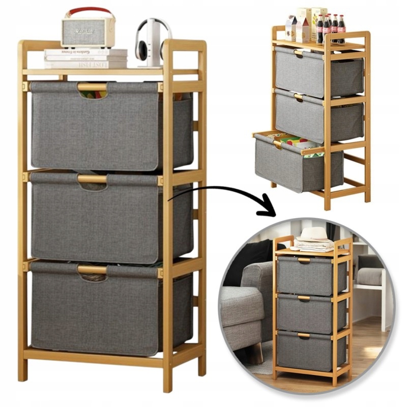 Bambusová Regálová Skriňa So Zásuvkami 32 x 45 x 96 CM Svetlý Dub