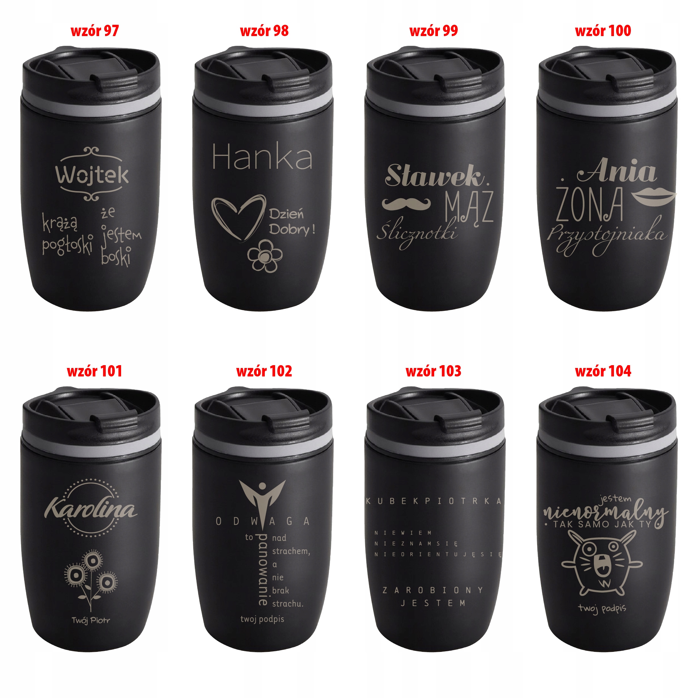 KUBEK TERMICZNY CZARNY MAT Z GRAWEREM Twój napis Kolor czarny