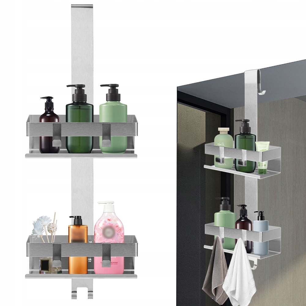 Koupelnový Věšák Na Dveře Pro Koupelnovou Kosmetiku Stříbrný 66*23*10 CM