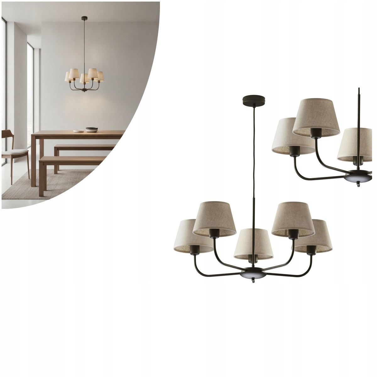 Černý lustr Chicago Linen len přírodní do obývacího pokoje Tk Lighting