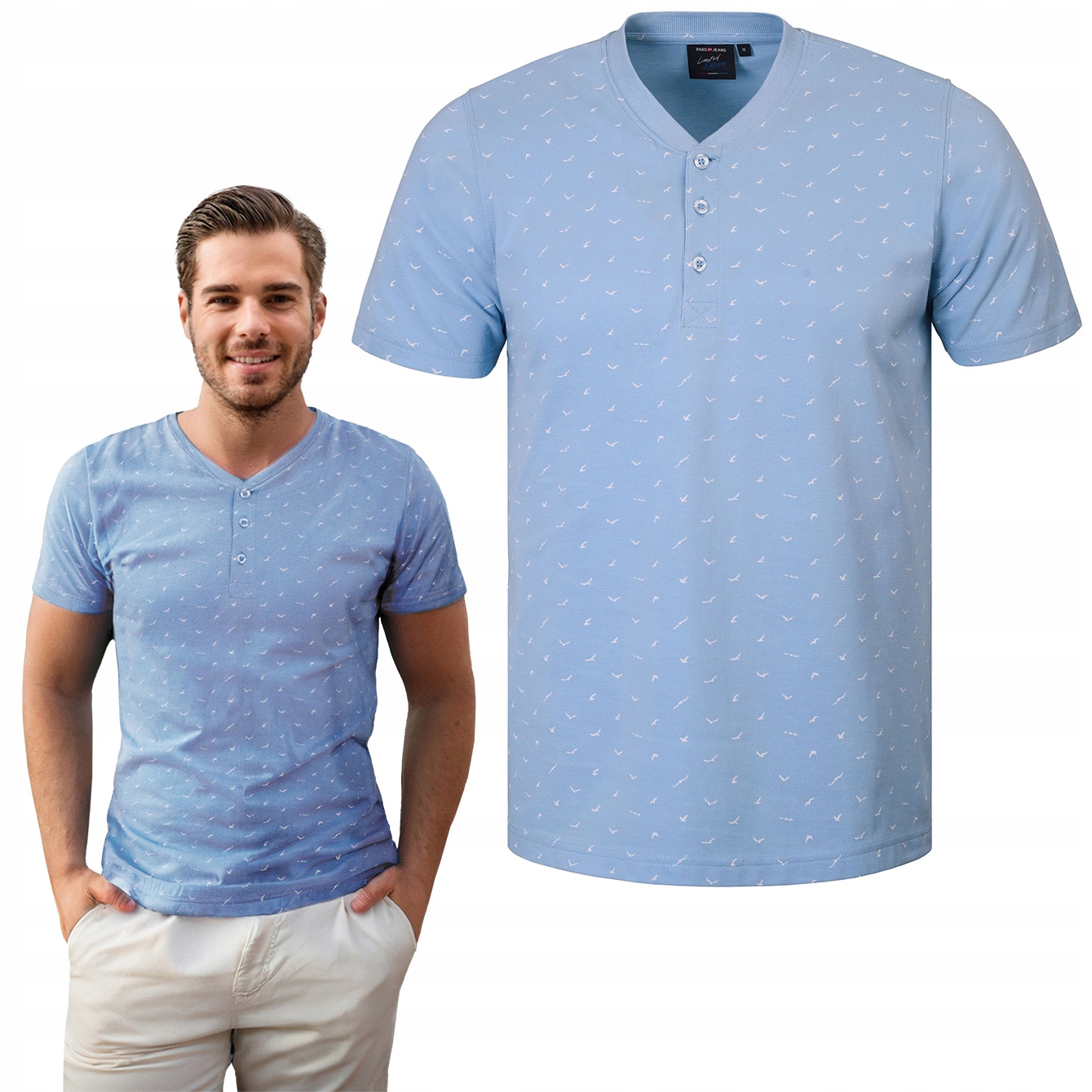 pánské tričko s modrým sýrem Bavlna Pika Tino 3XL Pako Jeans