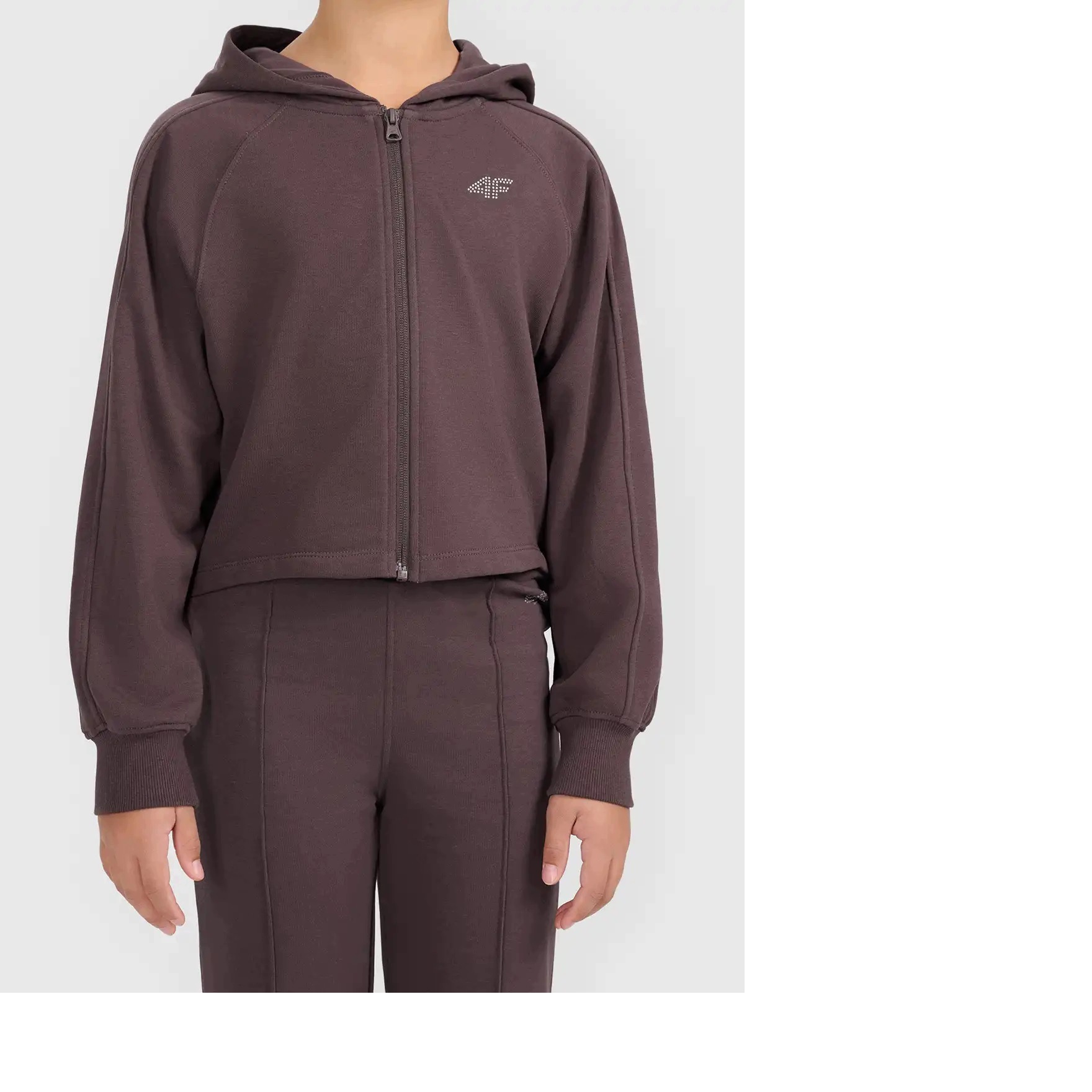 4F Bluza Dziewczęca Rozpinana Z Kapturem 4FJWAW26TSWSF2704-80S Brąz 158 cm.