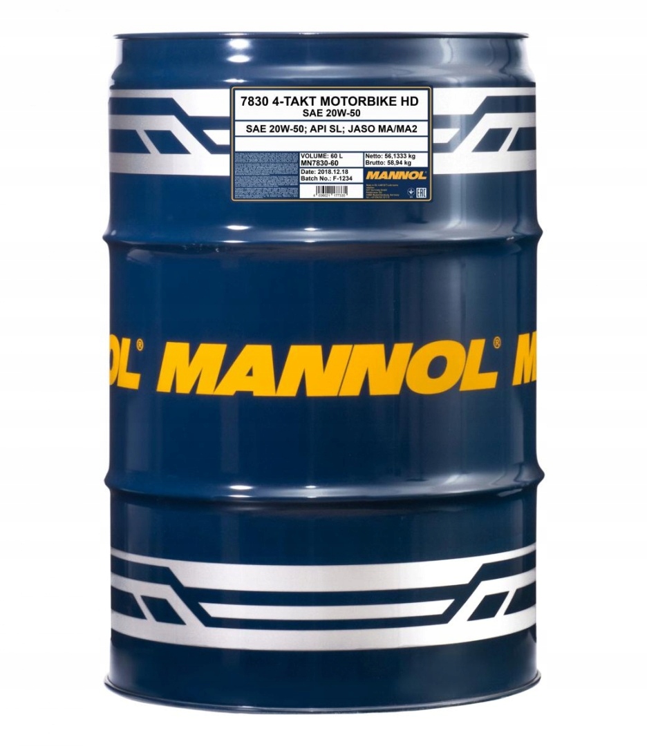 MANNOL OLEJ SILNIKOWY 4T MOTORBIKE HD 20W50 60L