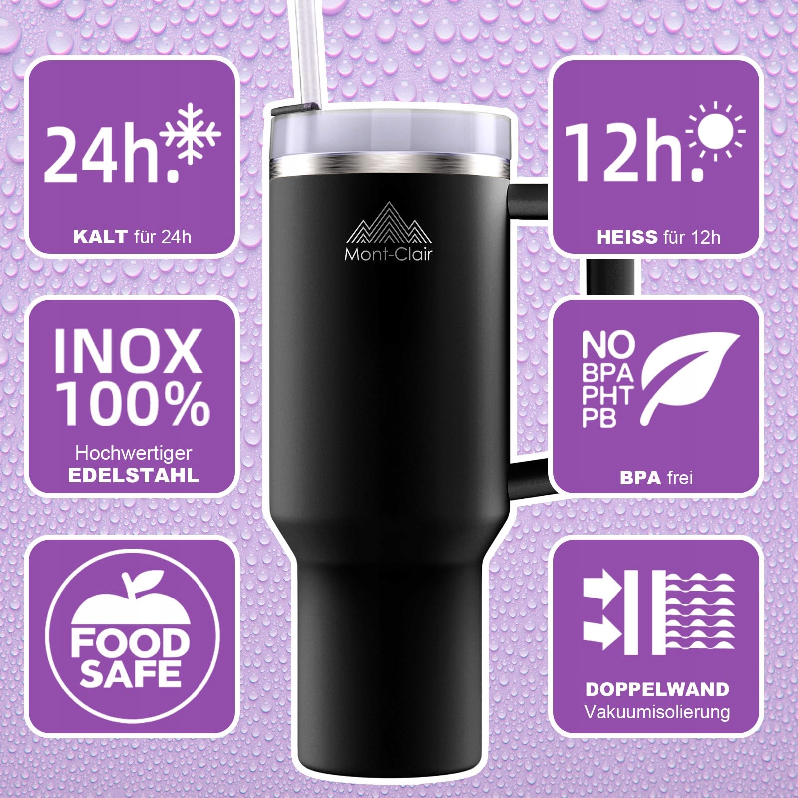 Mont-Clair TUMBLER Kubek Termiczny 1.2L Z Ustnikiem BPA Free — miniatura 2