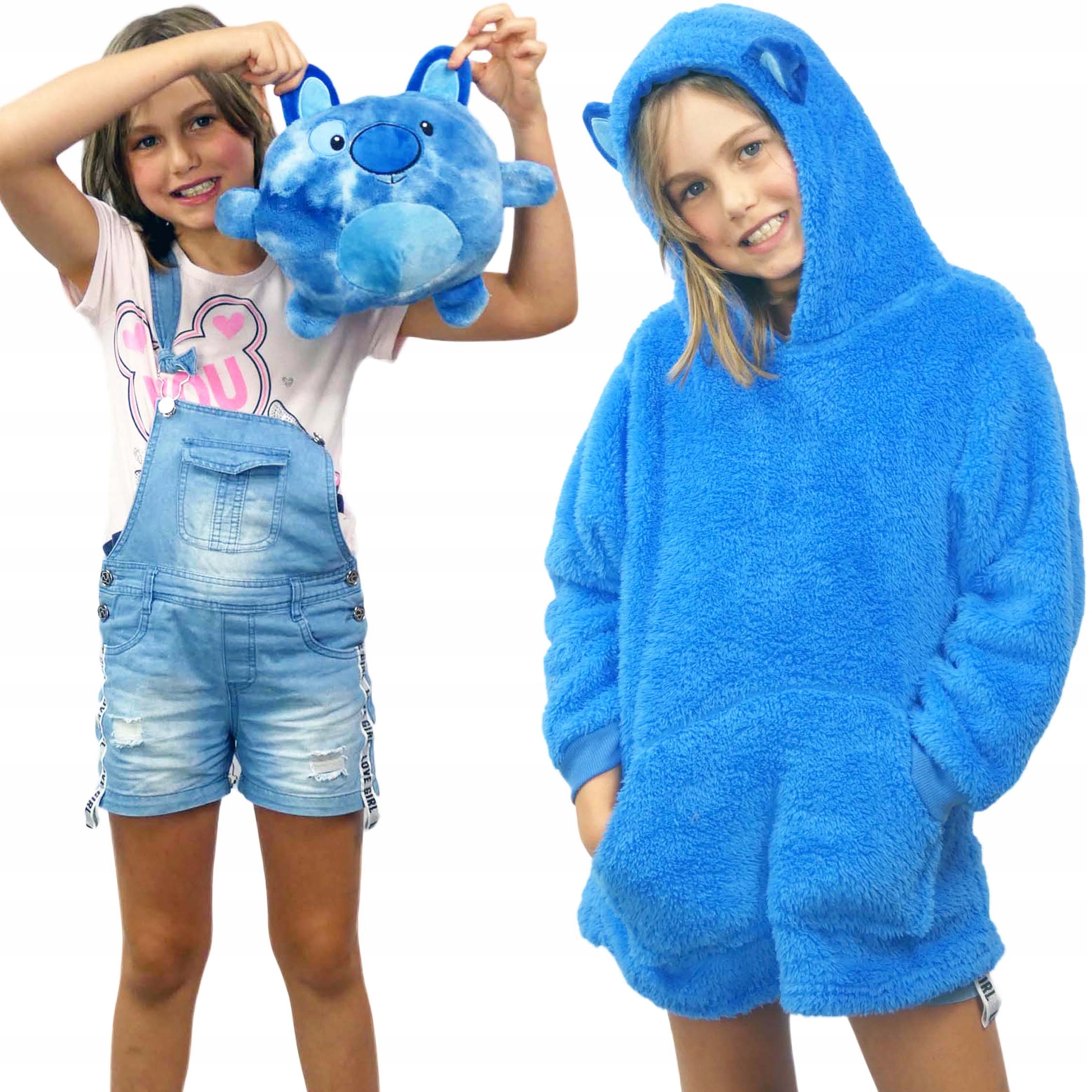 

Bluza dziecięca z kapturem poduszka niebieska 2w1