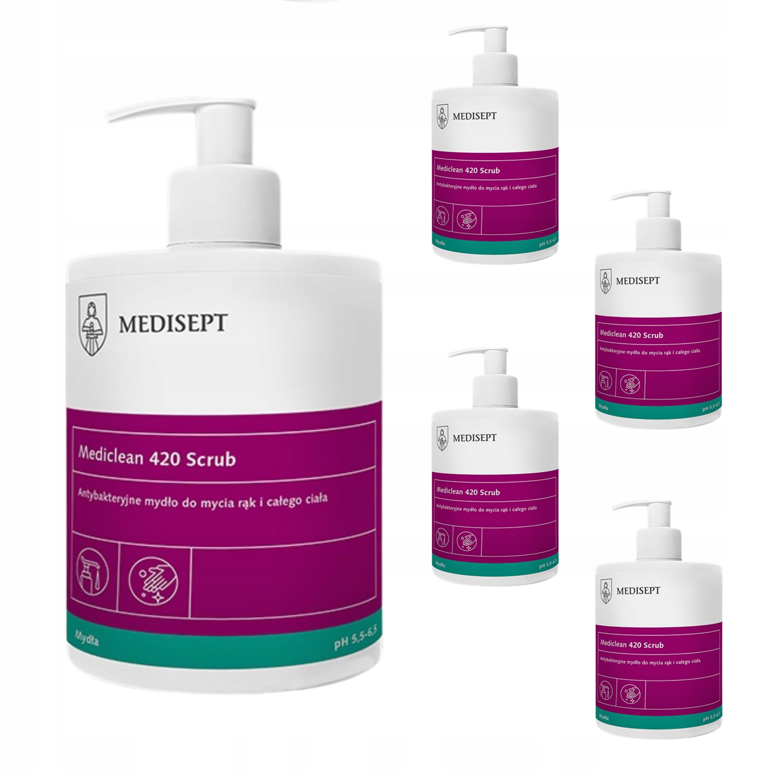 Levně Tekuté Mýdlo Scrub 420 Medisept Antibakteriální 500 ML, Sada 5 Kusů