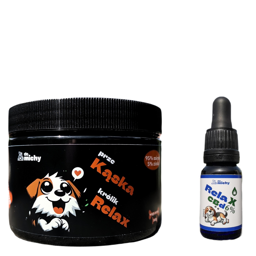 Levně Cbd olej RelaX 6% a svačinka králík 95% masa 5% byliny Sada na stres