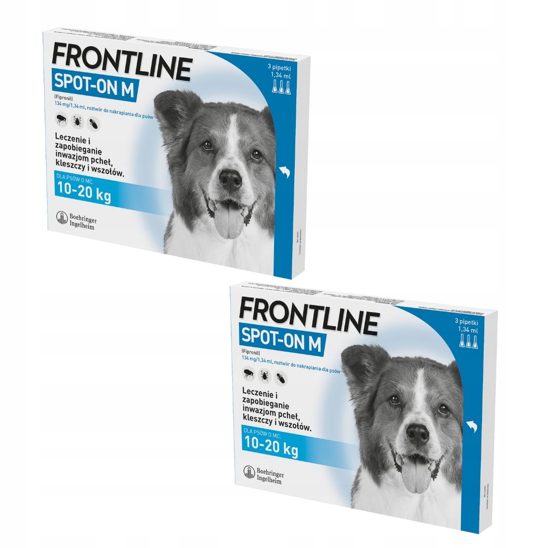 Frontline Spot-on M Krople Pchły Kleszcze Dla Psa 10-20kg 3x1,34ml 2 opak.
