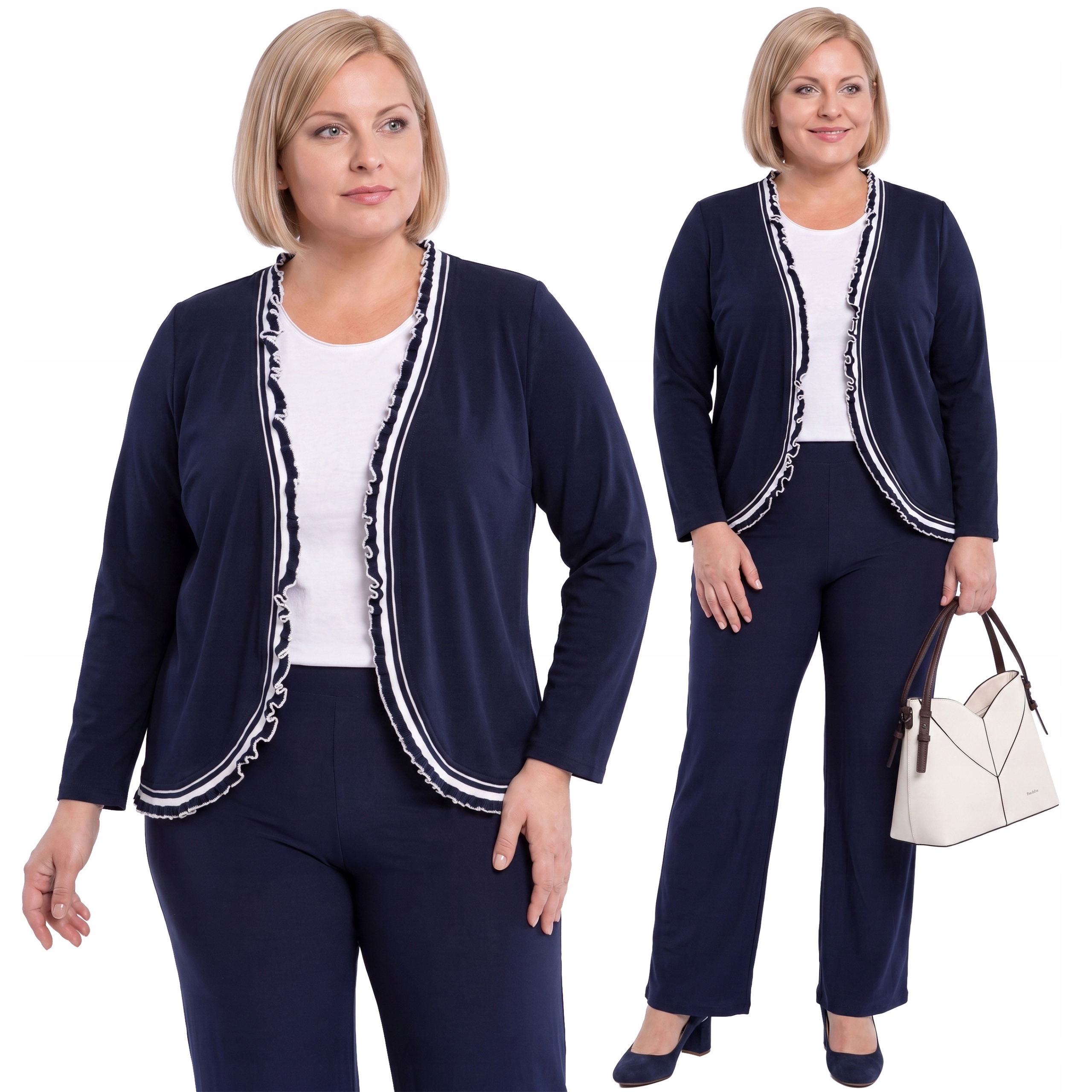 Tmavě modrý přehoz s lemováním plus size velikost 56