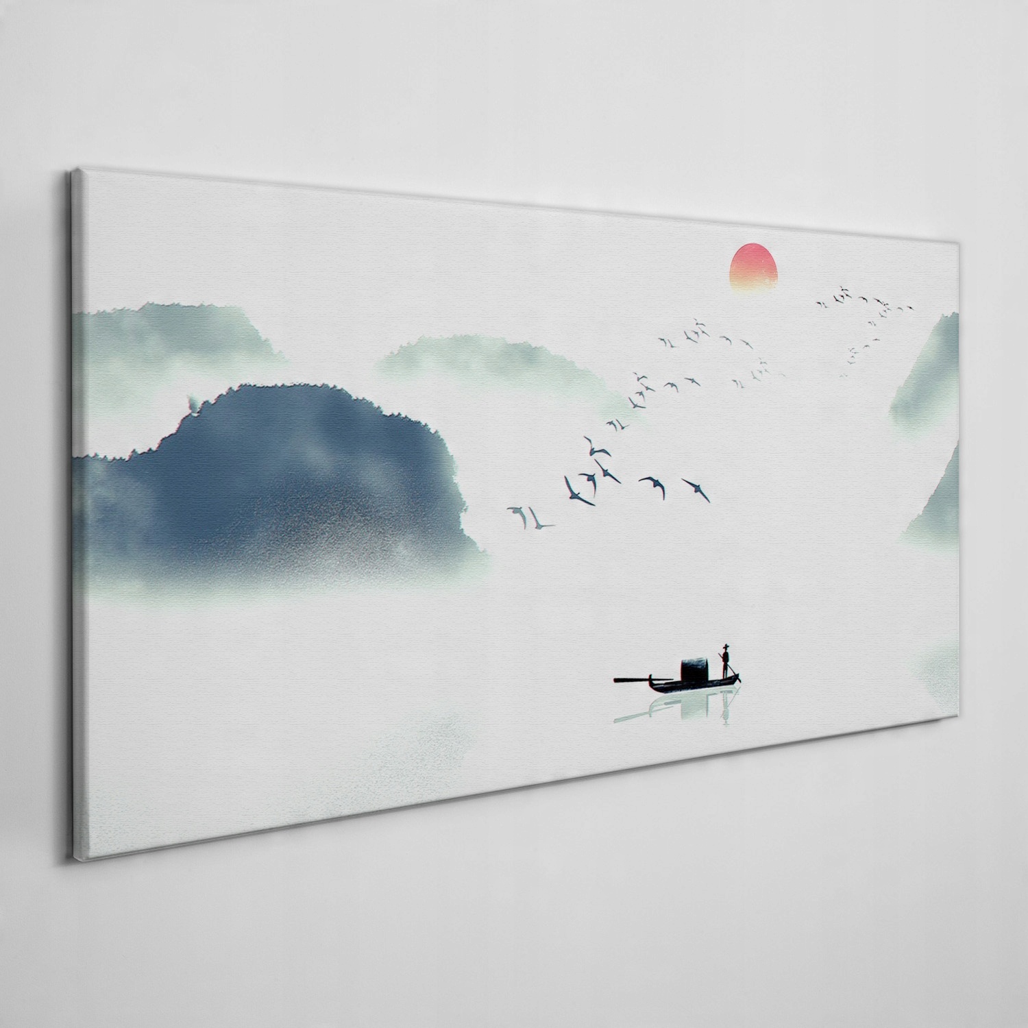 

Obraz na płótnie Jezioro góry mgła ptaki 120x60 cm