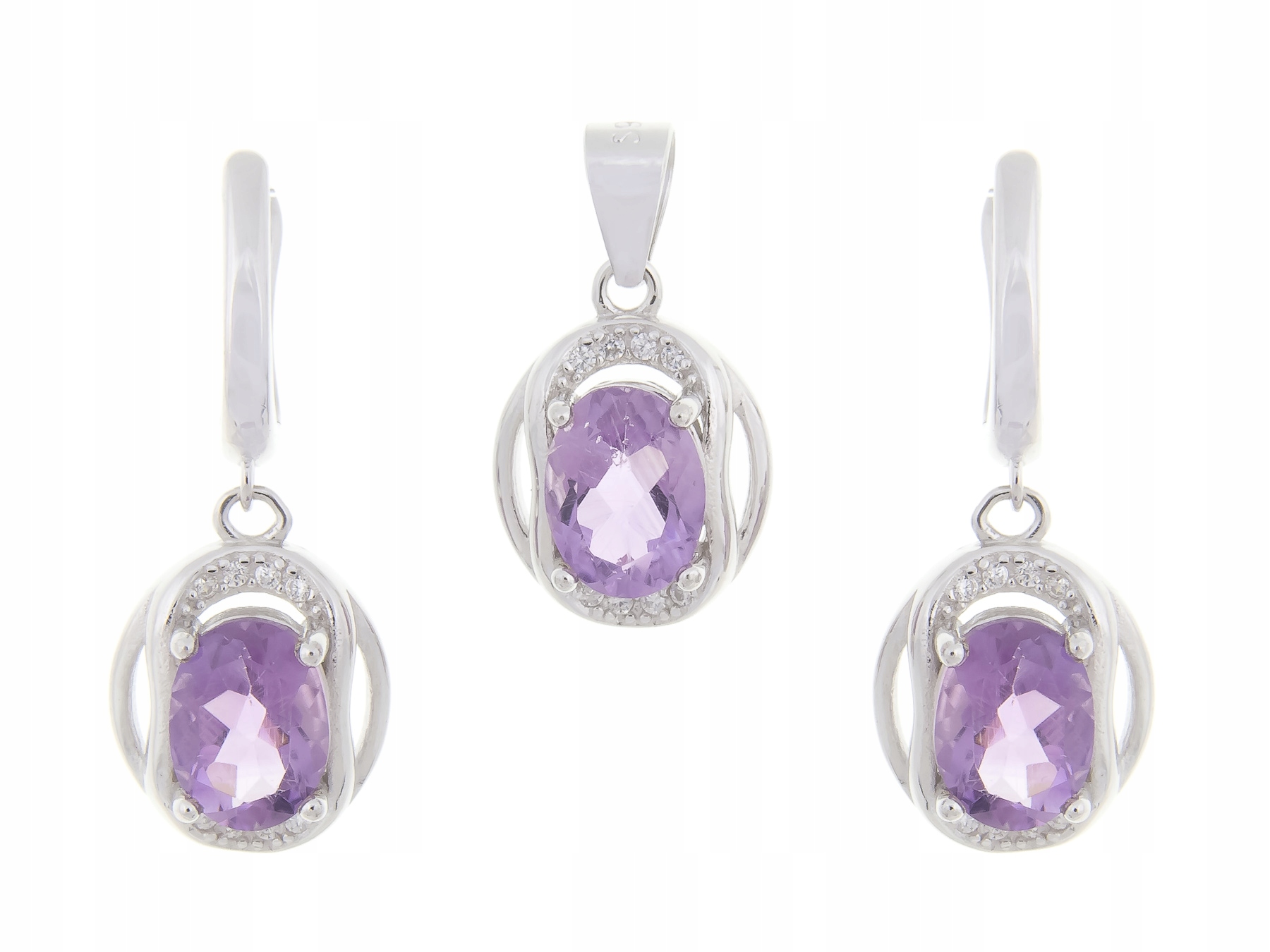 Stříbrný Rhodiovaný Komplet Kol+wis Ametyst Přírodní Dárek