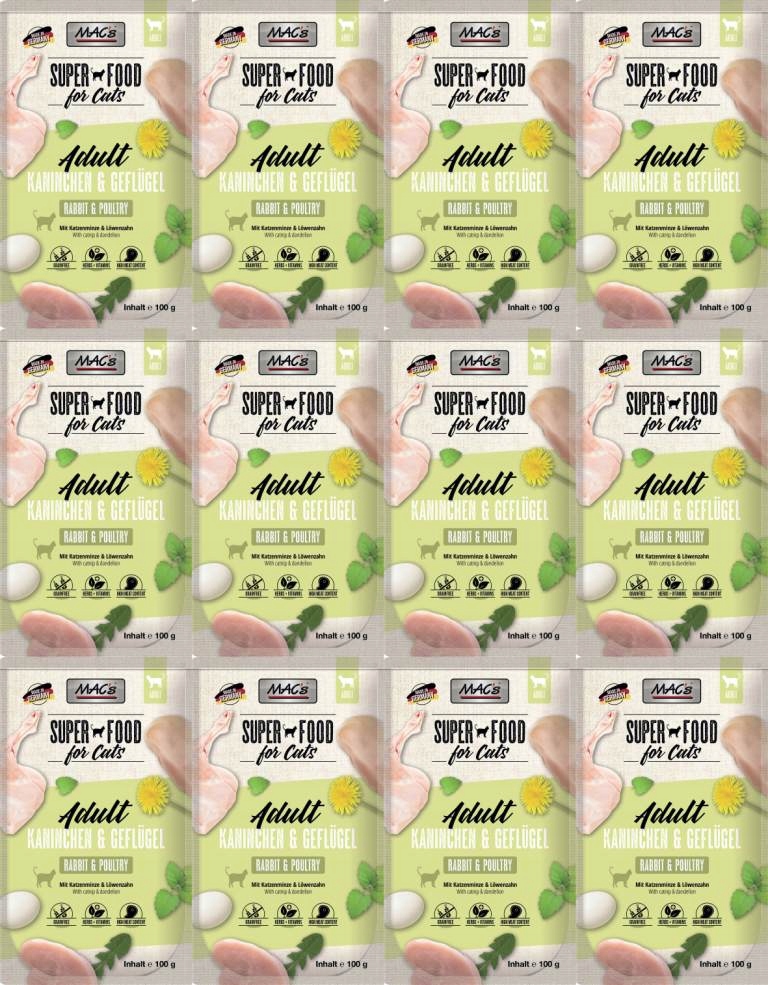 MAC's Cat kapsička Králík, Drůbež 12 sáčků 100 g