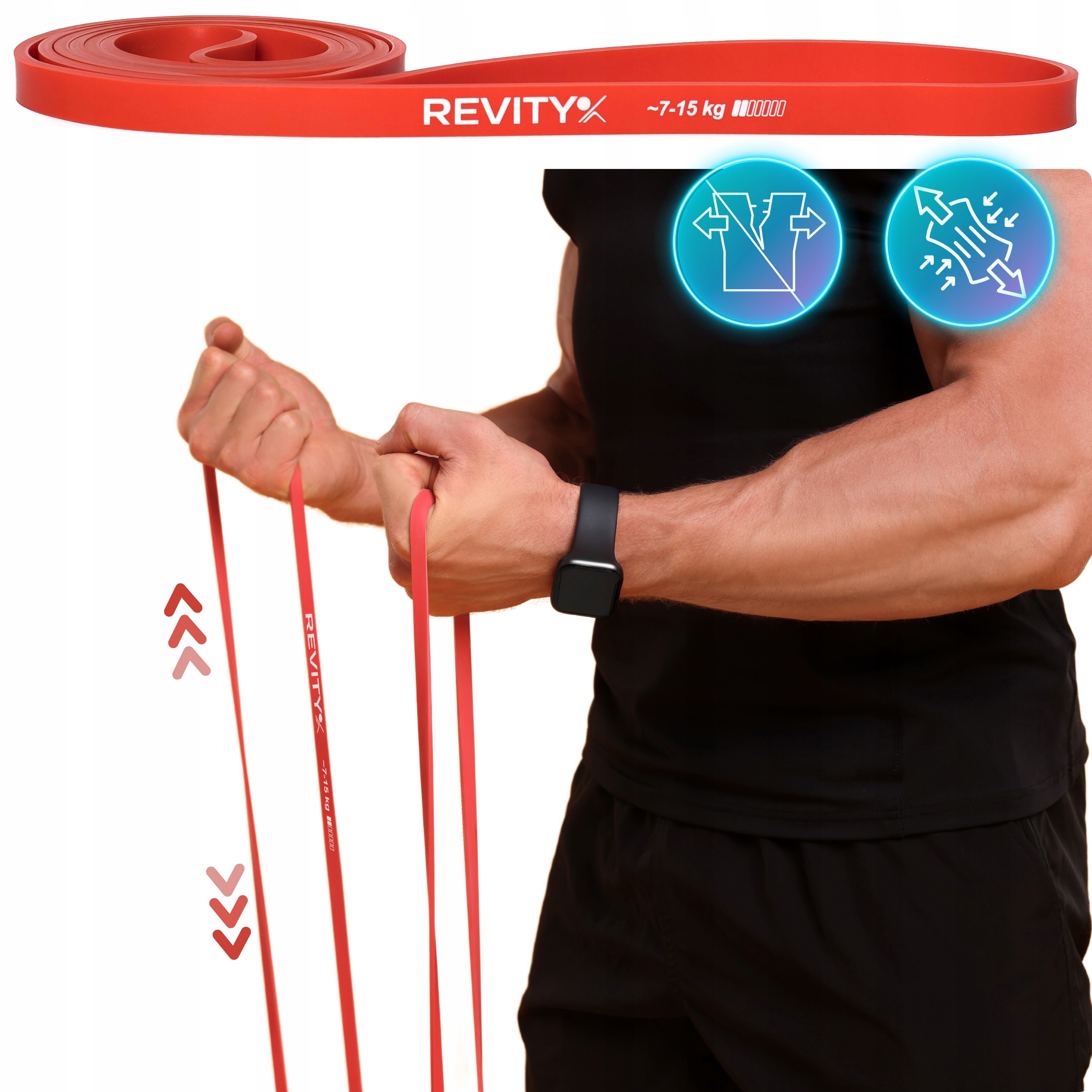 TAŚMA GUMA OPOROWA DO ĆWICZEŃ FITNESS CROSSFIT REHABILITACJI CZERWONA Długość 208 cm