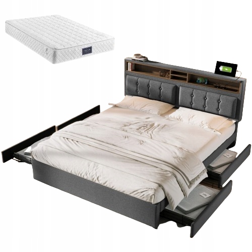 DOPPELPOLSTERBETT MIT 4 SCHUBLADEN UND USB-C-BUCHSE 140X200 CM MIT MATRATZE