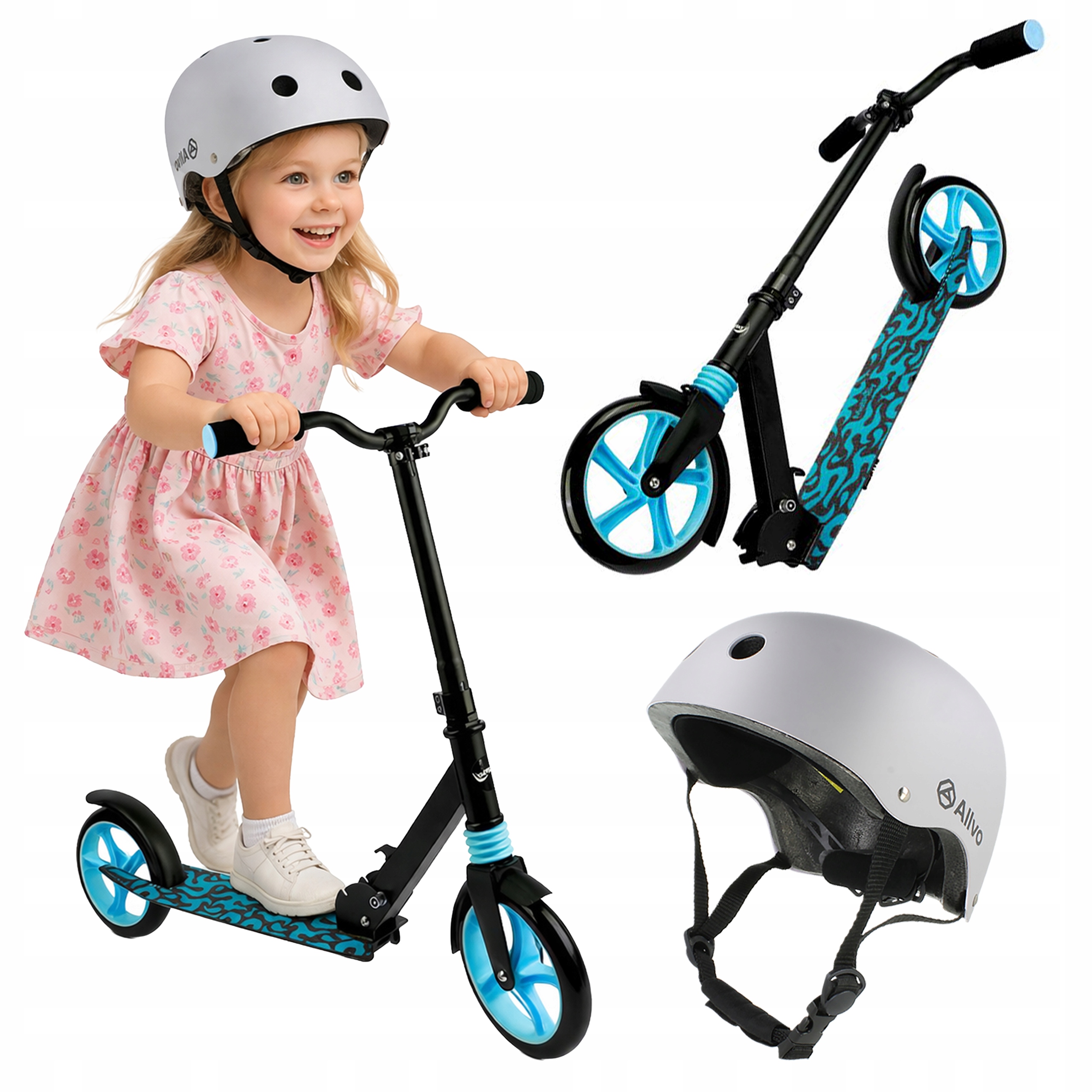 Zestaw 2w1 Hulajnoga Miejska Dziecięca Składana Regulowana Kask M 54-58