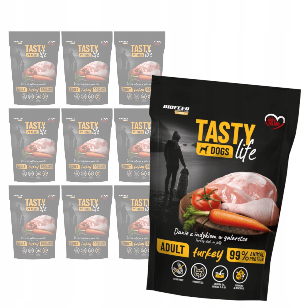 Levně Biofeed Tasty Dogs Life s krůtím masem v želé 10x500g Vlhké Krmivo pro psy