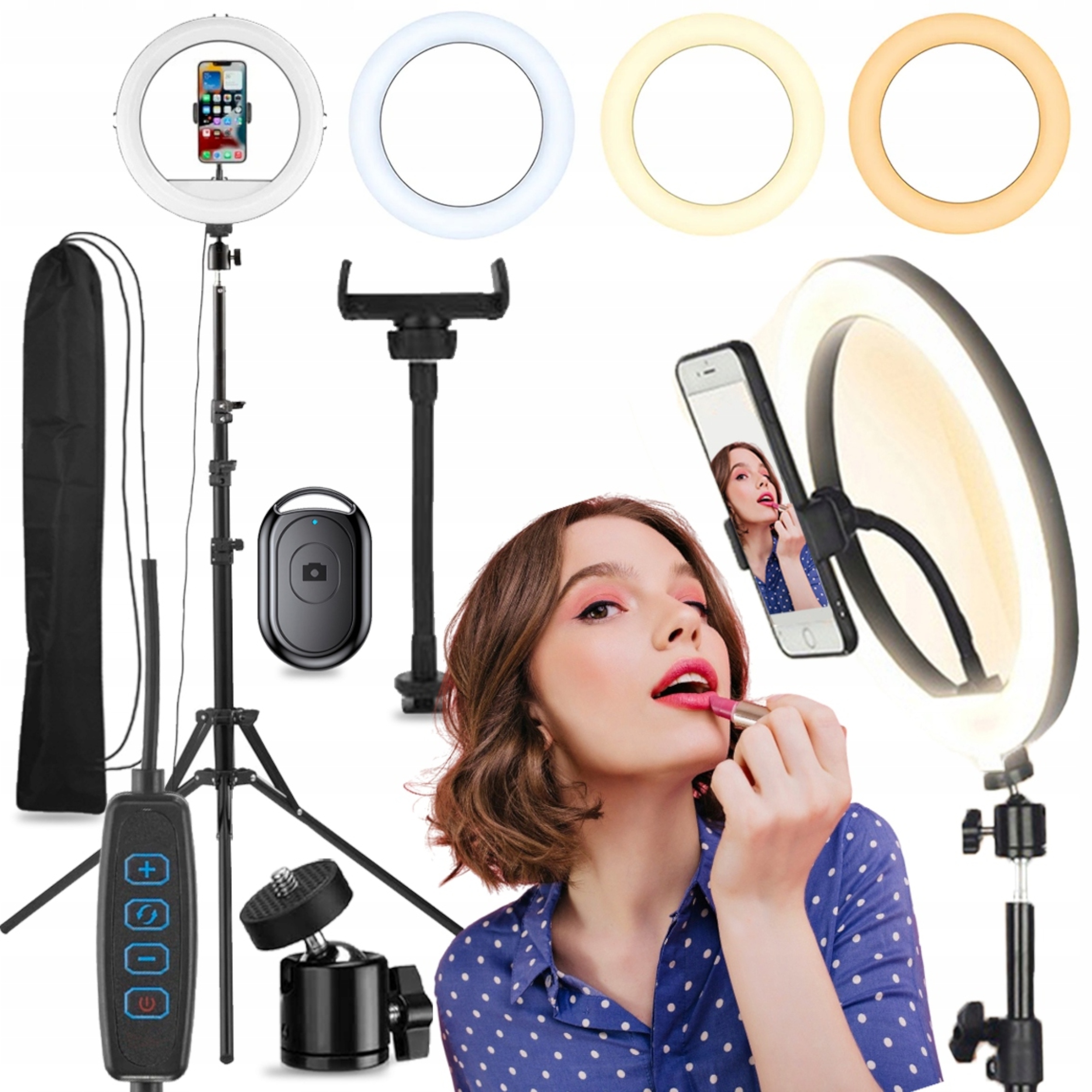 LAMPA LED STATYW PIERŚCIENIOWA RING STUDYJNA PILOT + UCHWYT 220 CM ZESTAW