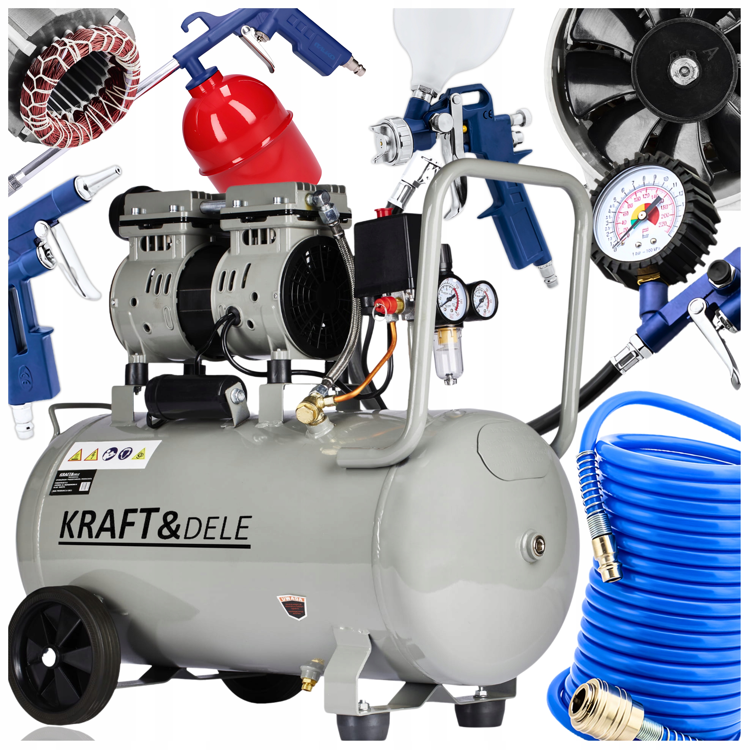 Kompresor Bezolejový Kompresor 50 l Tichý Lakovací Set 230V Separátor