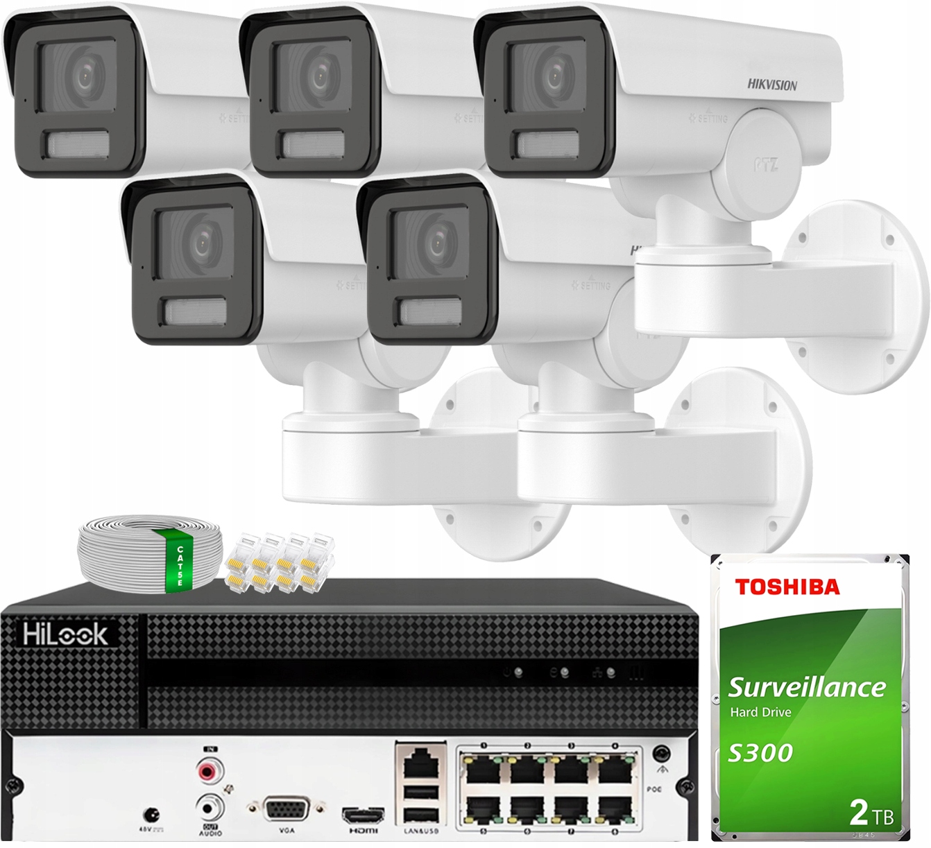 Monitorovací sada 5x Kamera 4MPX DS-2CD1A43G0-IZU Otočná Hikvision 2TB