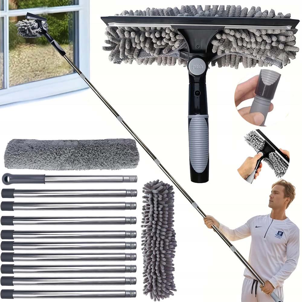 Teleskopická Myčka Oken 4.24 M, Mop, Stahovák Šmouh Na Sklo, Dlouhá, Ergonomická