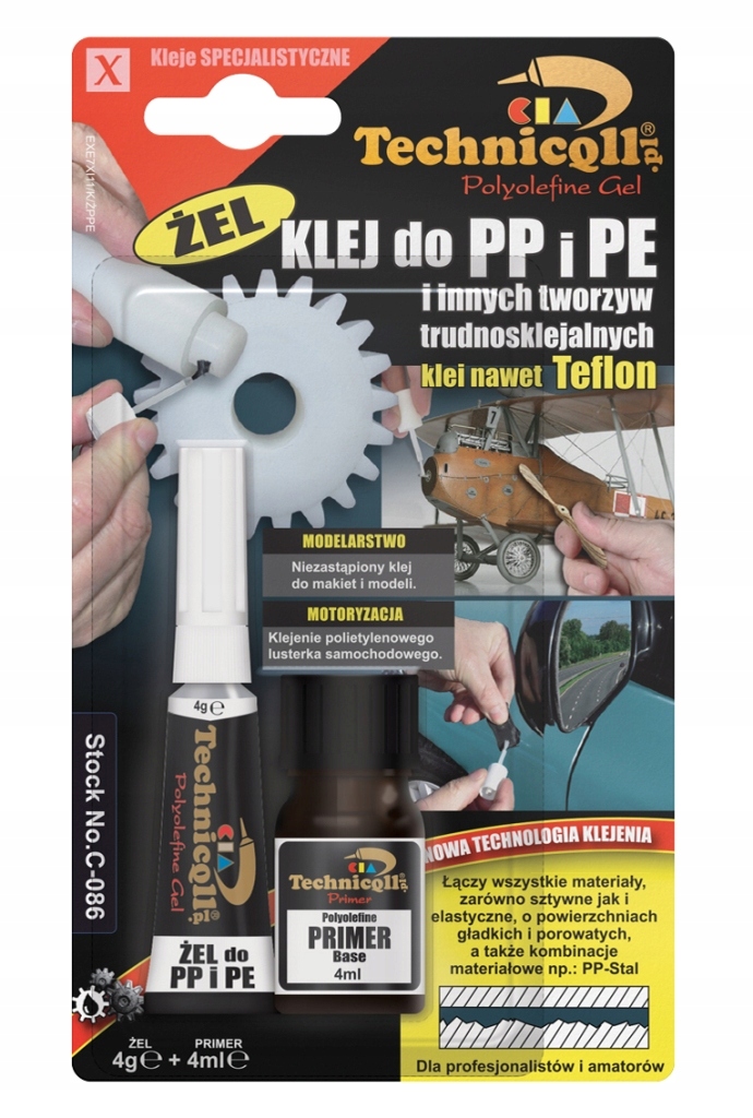 

Klej do plastiku Pp, Pe i Ptfe w żelu 4g+4ml