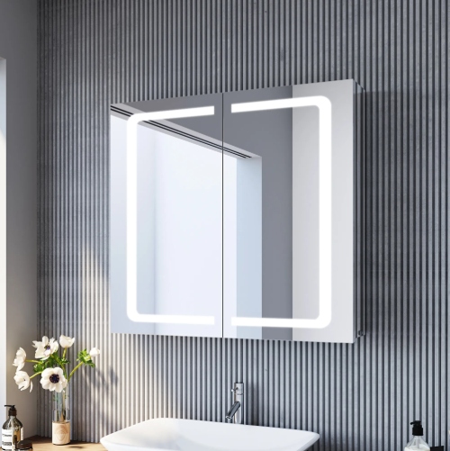 Skriňa so zrkadlom a Led podsvietením z nehrdzavejúcej ocele 70x65x13 cm Sonni