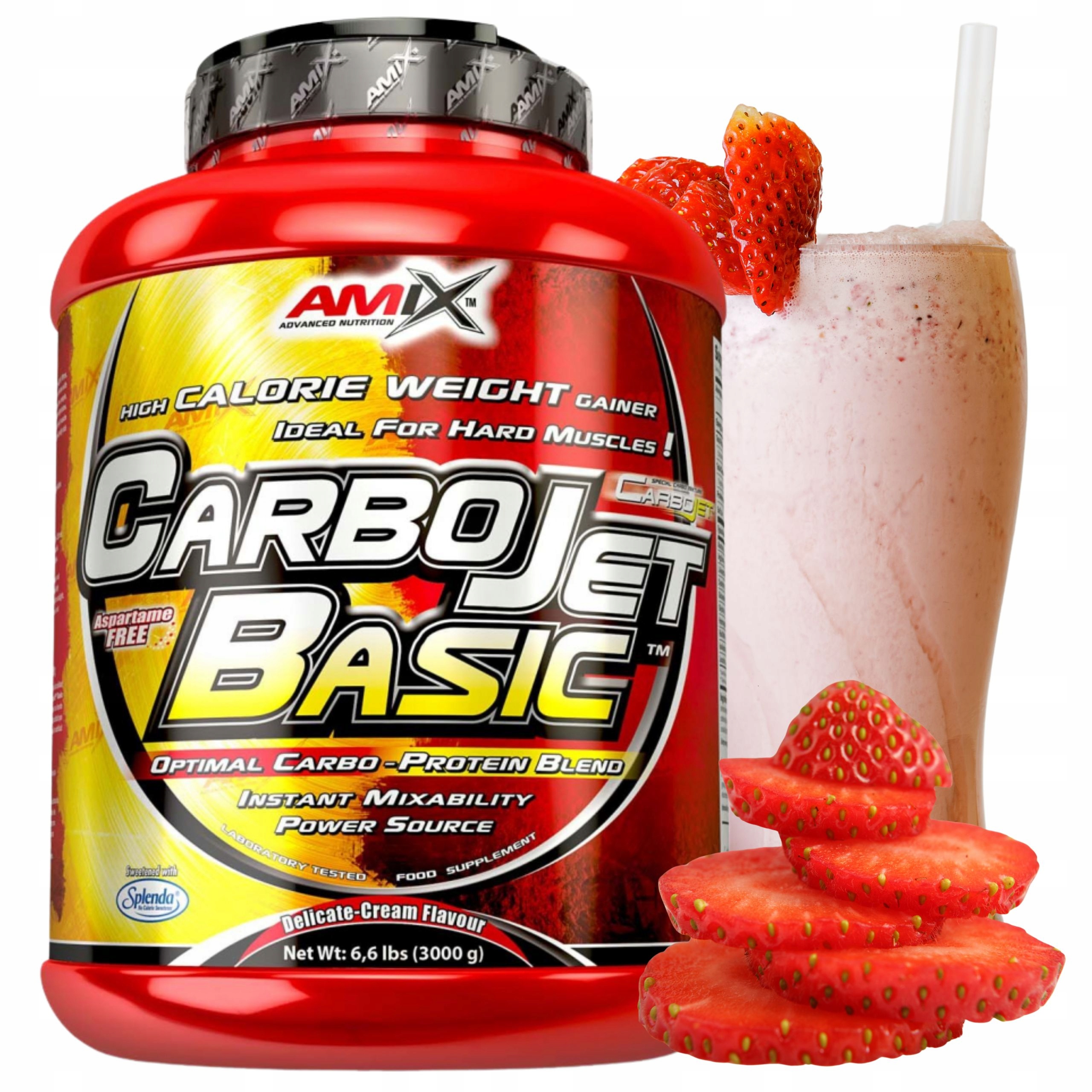 Mass Gainer Doplněk Stravy na hmotu Sacharidy Syrovátkový protein Wpc 3kg Jahoda